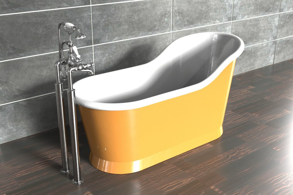 Slipper Bath with exterior finish in Couloured Enamel and interior finish in White Enamel