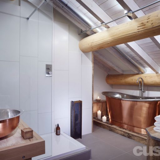 Brushed Copper Bateau Bath with Tin Interior