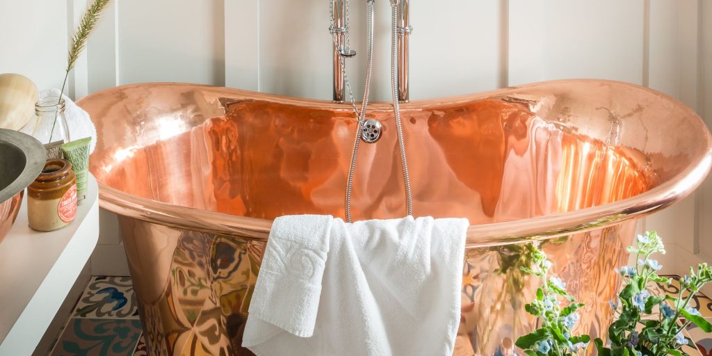 Copper Bateau Bath with Copper Interior