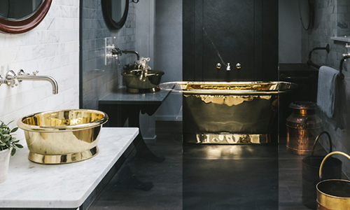 brass bath in a bathroom setup